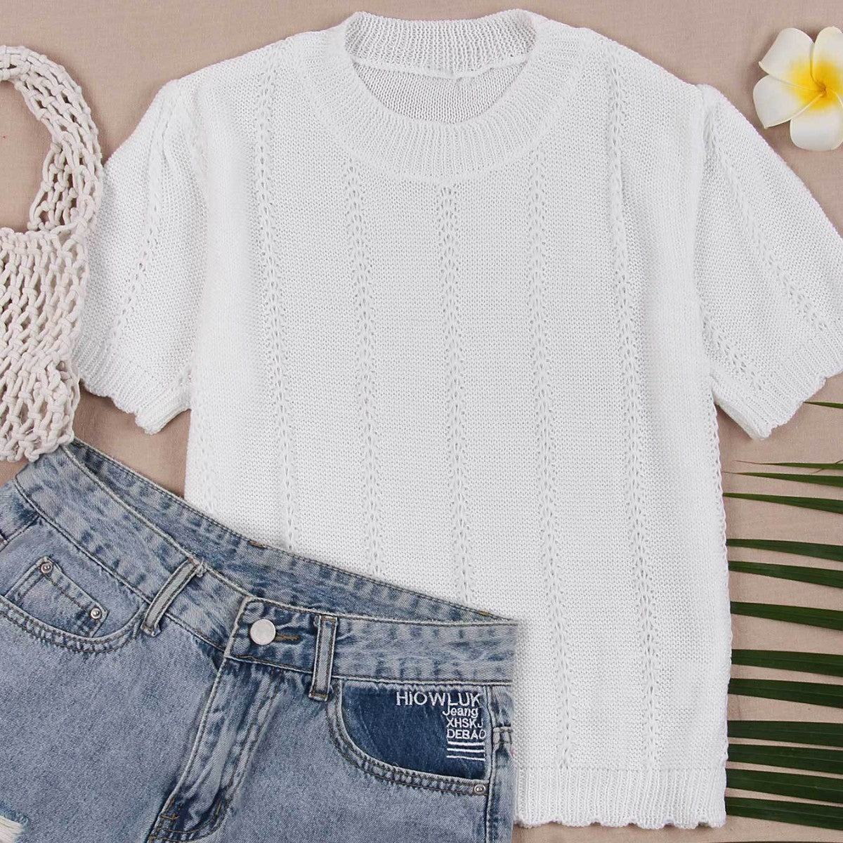 Short Sleeve Pointelle Knit Top