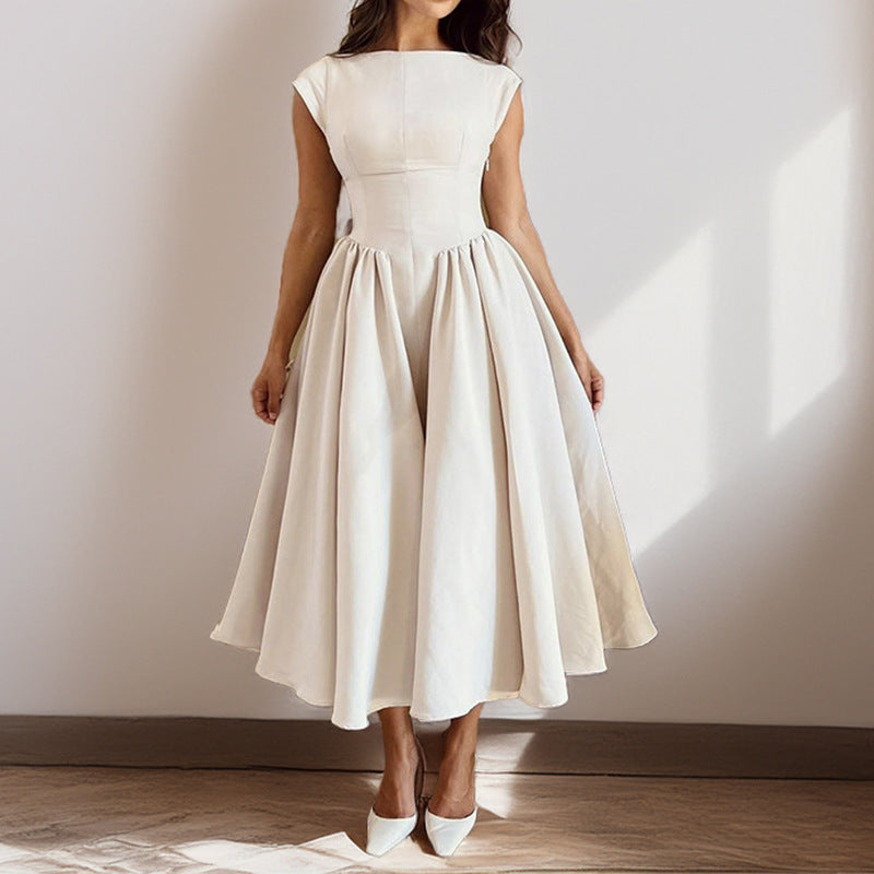 Women's Cap Sleeve Fit and Flare Midi Dress