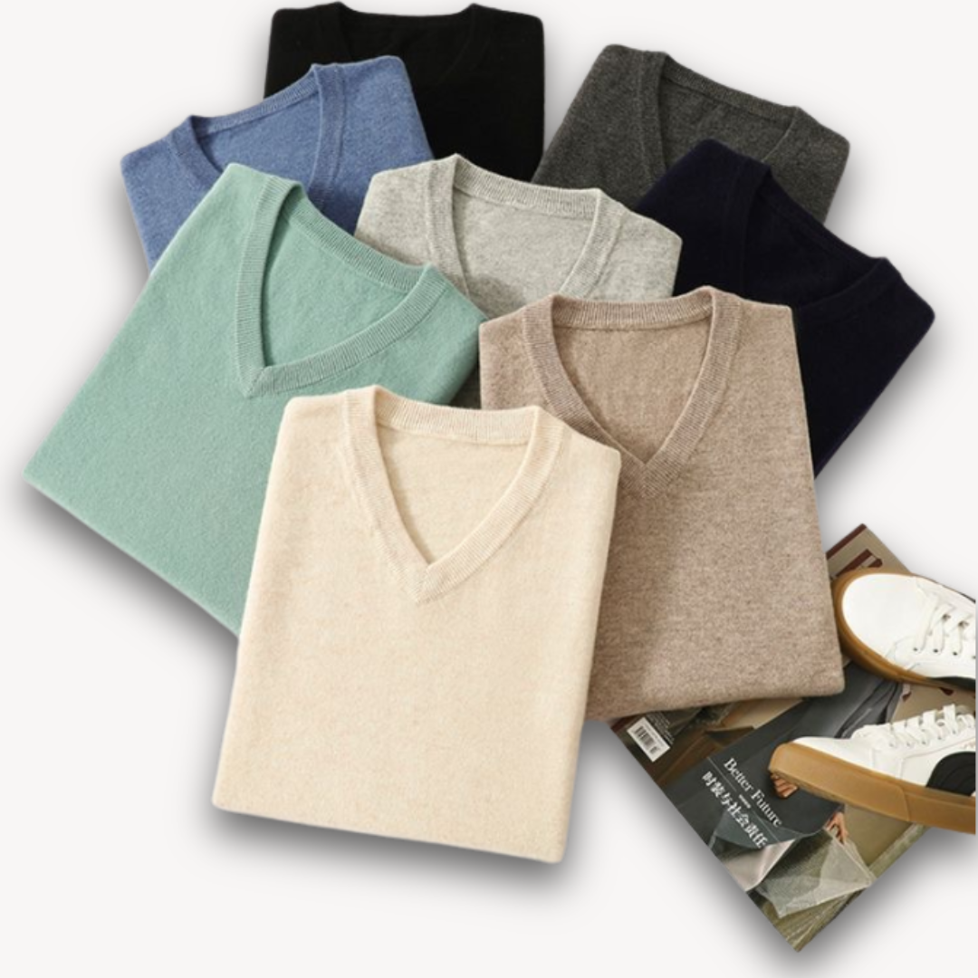 V Neck Pullover Jumper | Slim Fit Layered Collar Look