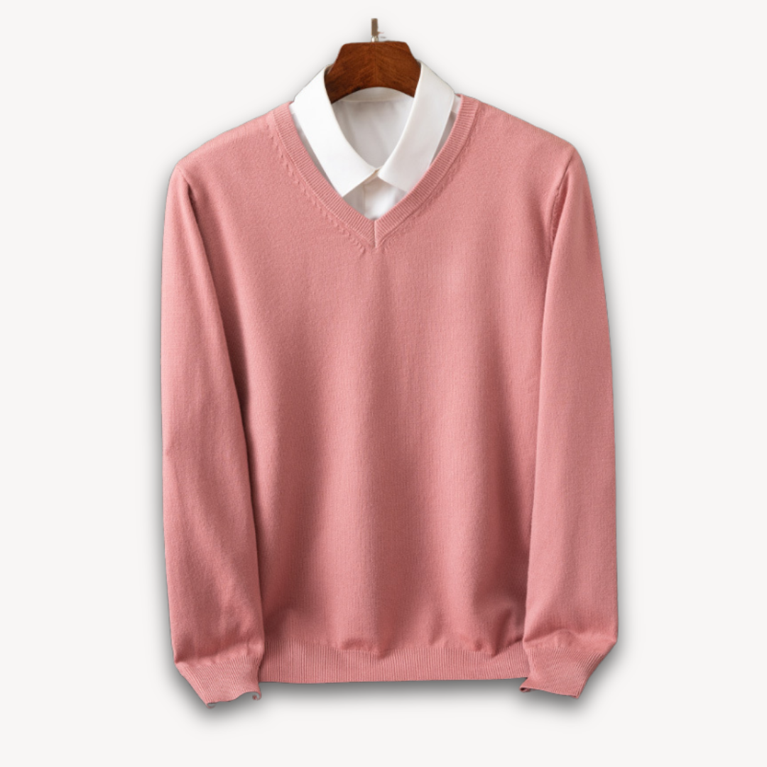 V Neck Pullover Jumper | Slim Fit Layered Collar Look