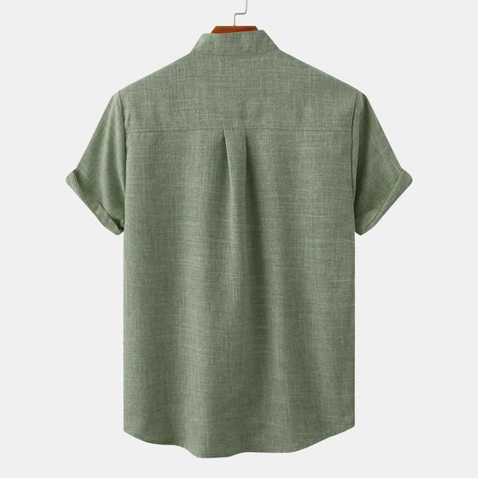 Men’s Relaxed Linen Band Collar Shirt