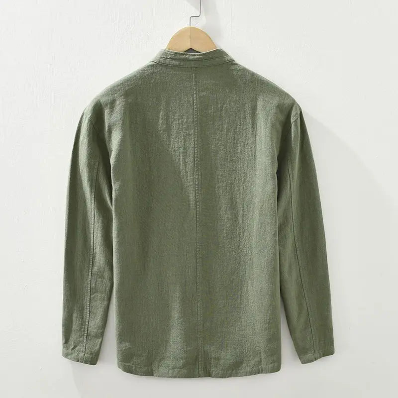 Linen Shirt | Grandad Collar Long Sleeve