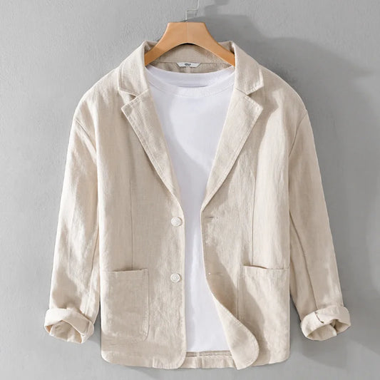 Men’s Single-Breasted Patch Pocket Linen Blazer