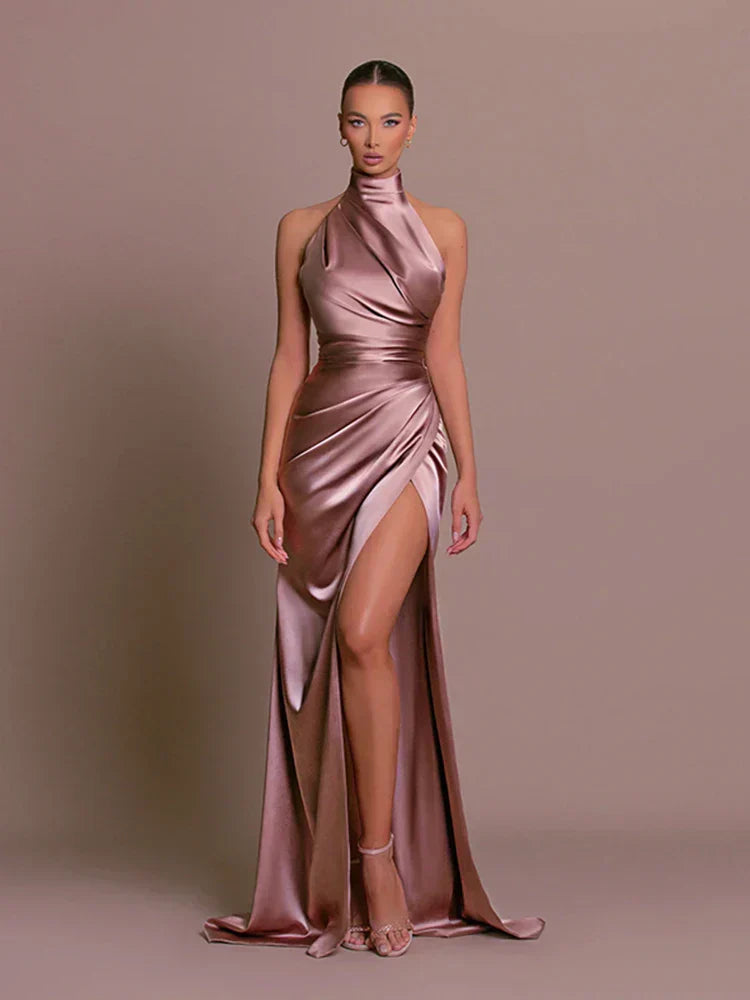 Women's Halterneck High Slit Evening Dress