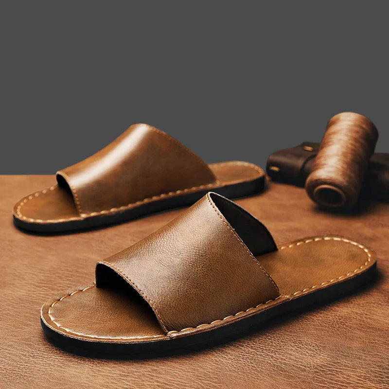 Men’s Leather Open-Toe Slide Sandals