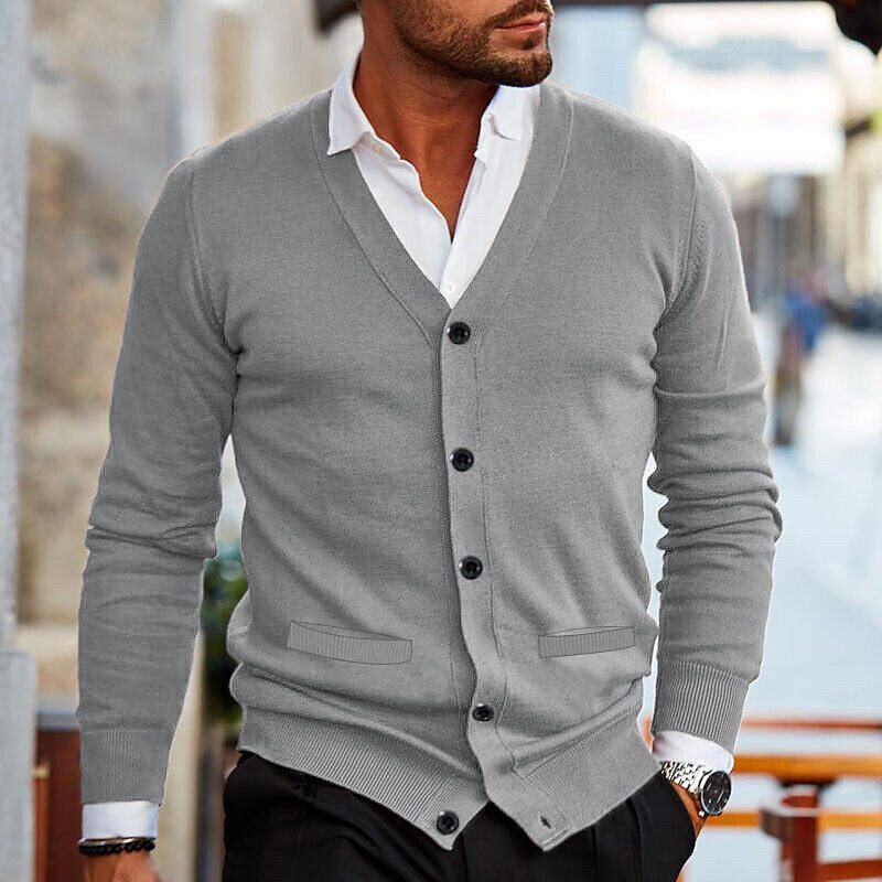V Neck Button Cardigan | Slim Fit Knitwear