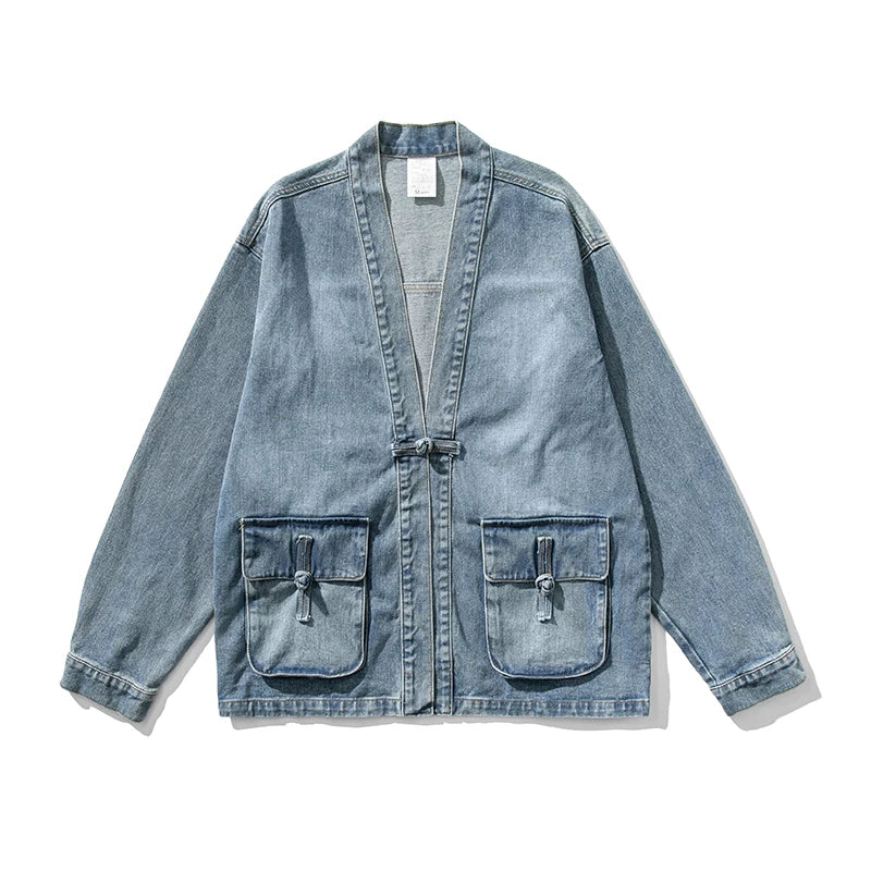 Vintage-Wash Denim Kimono Jacket