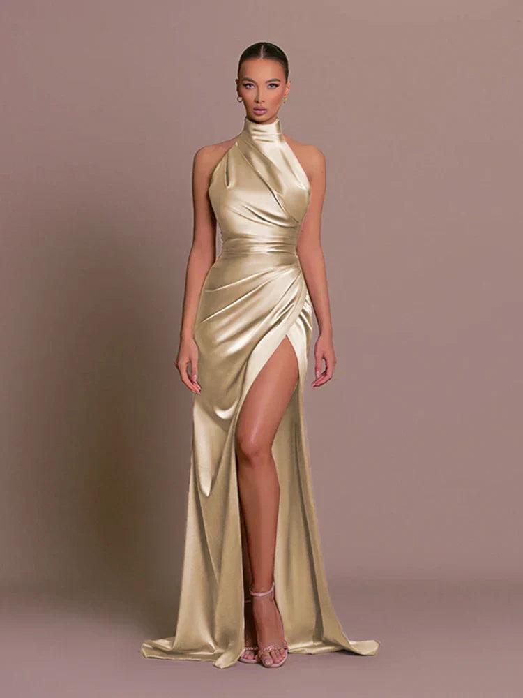 Women's Halterneck High Slit Evening Dress