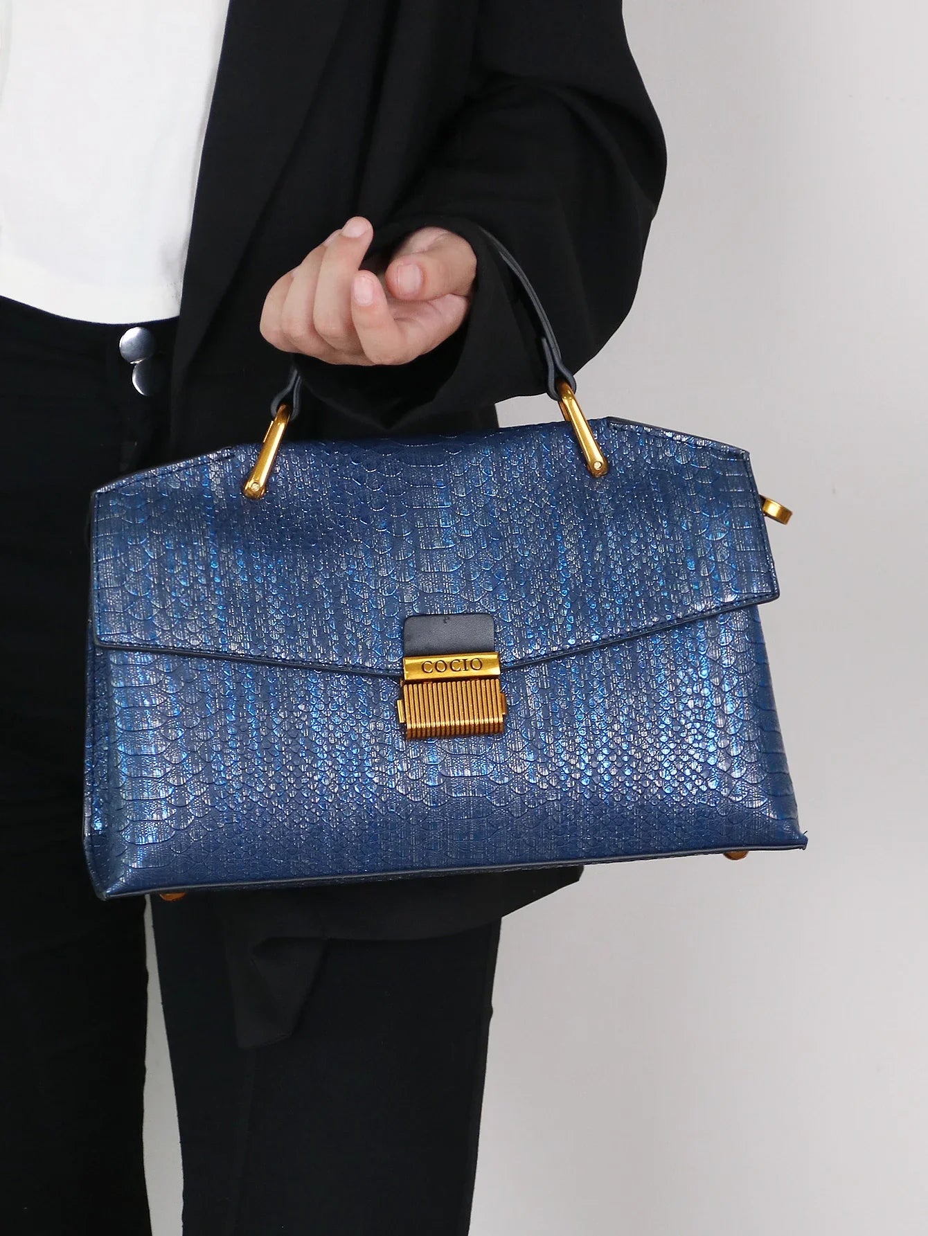 Embossed Snake-Print Handbag