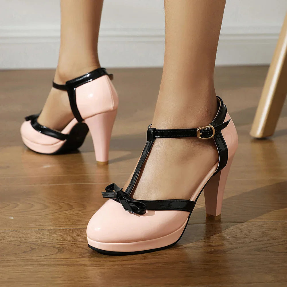 Women’s High Heel T-Strap Pumps