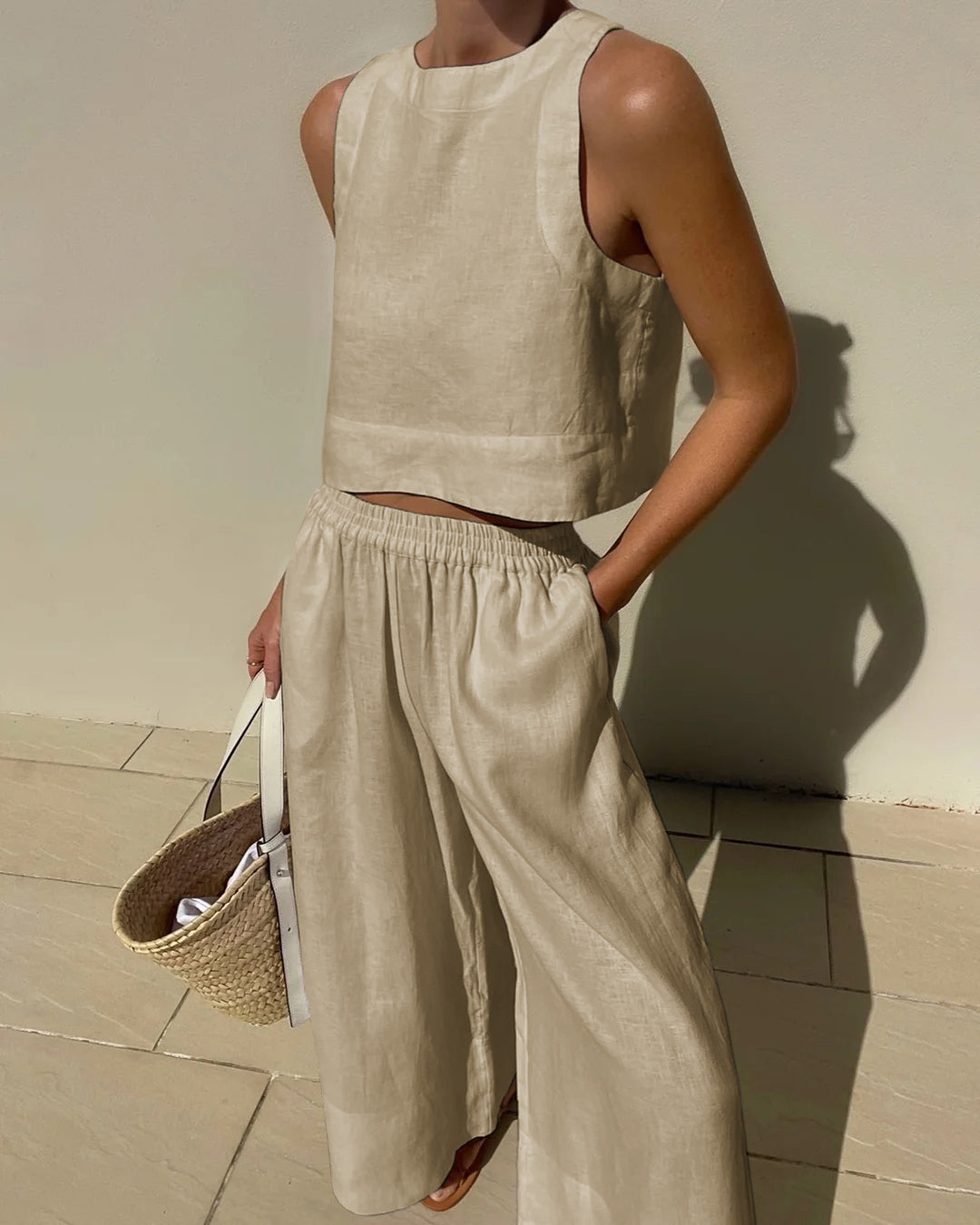 Two Piece Linen Set Women's Wide Leg