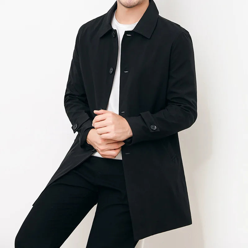 Trench Coat | Mid Length Button Front with Smart Fit