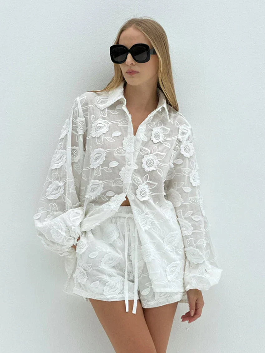 White Floral Outfit Set for Women