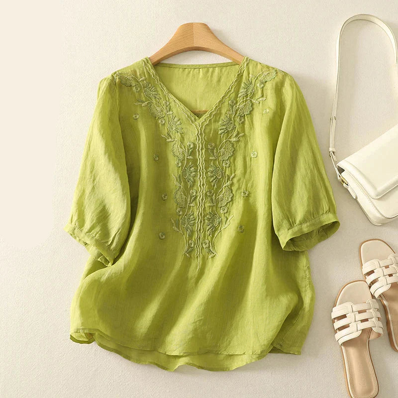 Women's V-Neck Embroidered Blouse