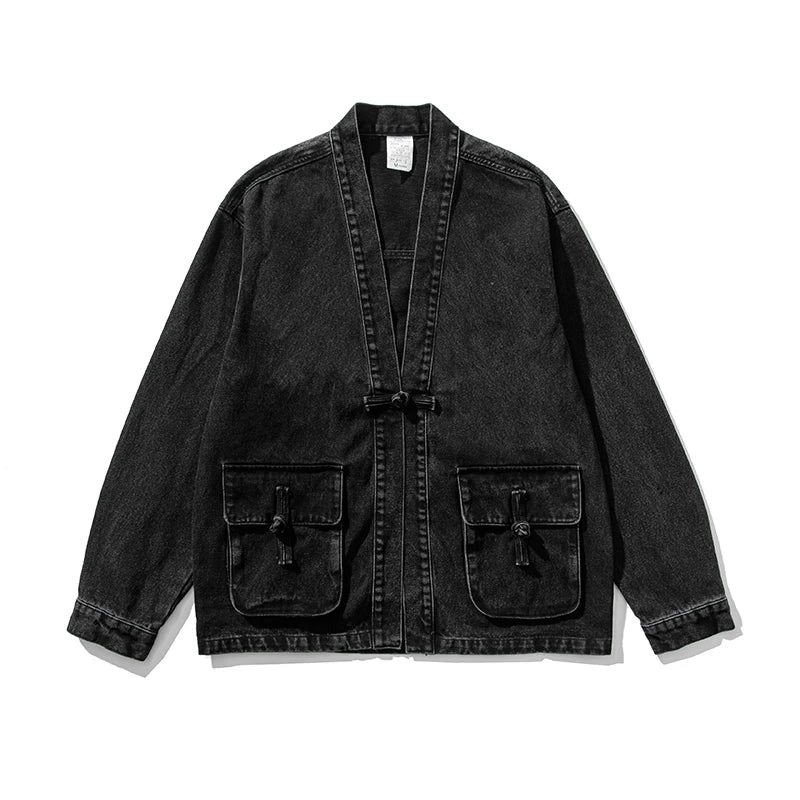 Vintage-Wash Denim Kimono Jacket