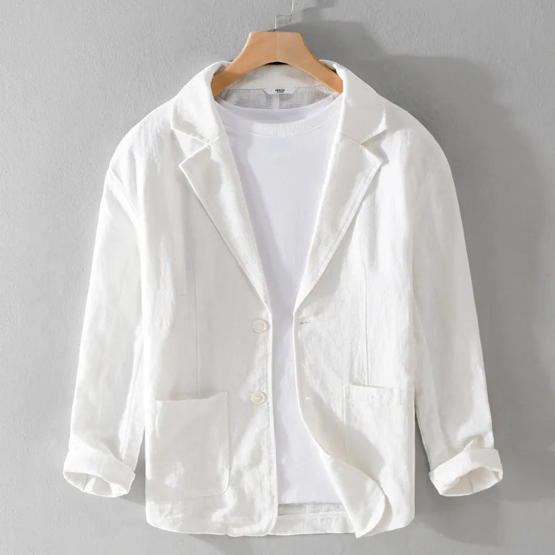 Men’s Single-Breasted Patch Pocket Linen Blazer