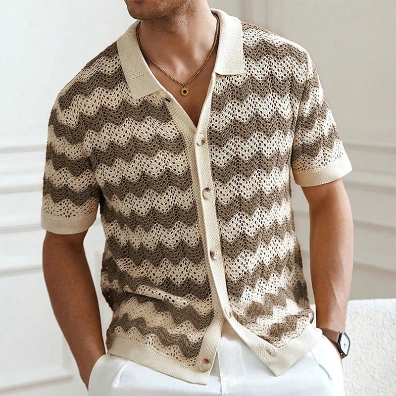 Men’s Retro Zigzag Crochet Knit Shirt