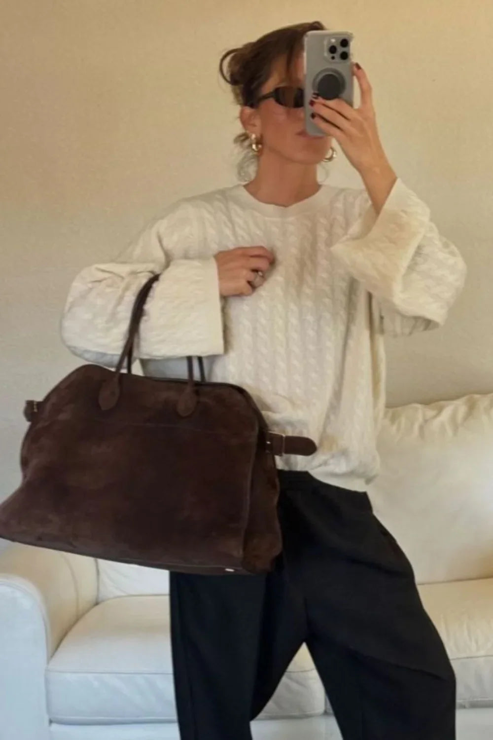 Top Handle Structured Leather Handbag