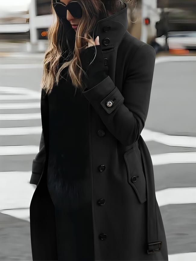 Trench Coat | High Neck Belted with Button Detail