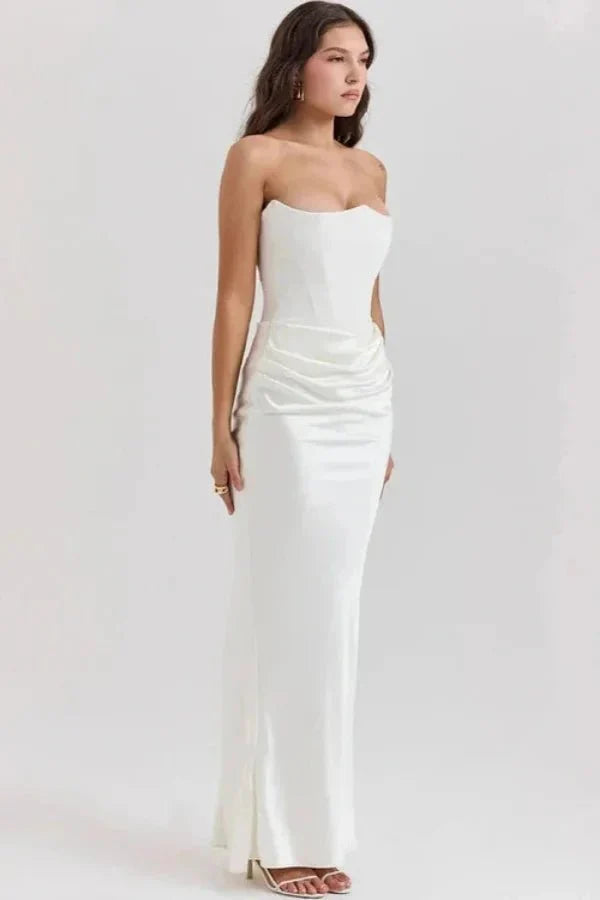 Women's Strapless Ruched Wedding Guest Dress