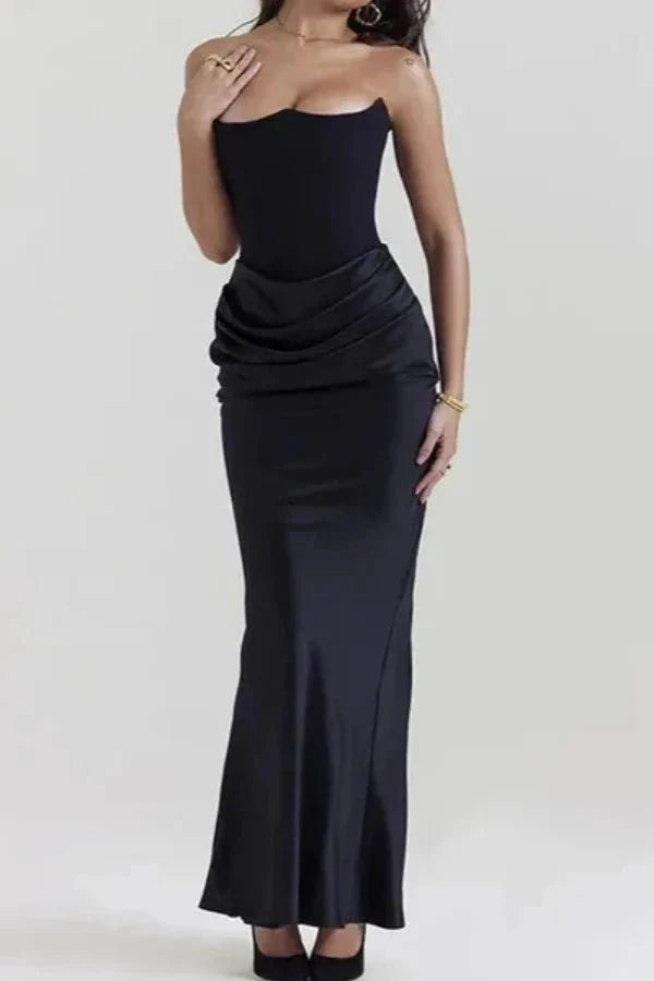 Women's Strapless Ruched Wedding Guest Dress
