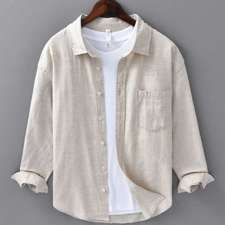 Men’s Long Sleeve Linen Pocket Shirt