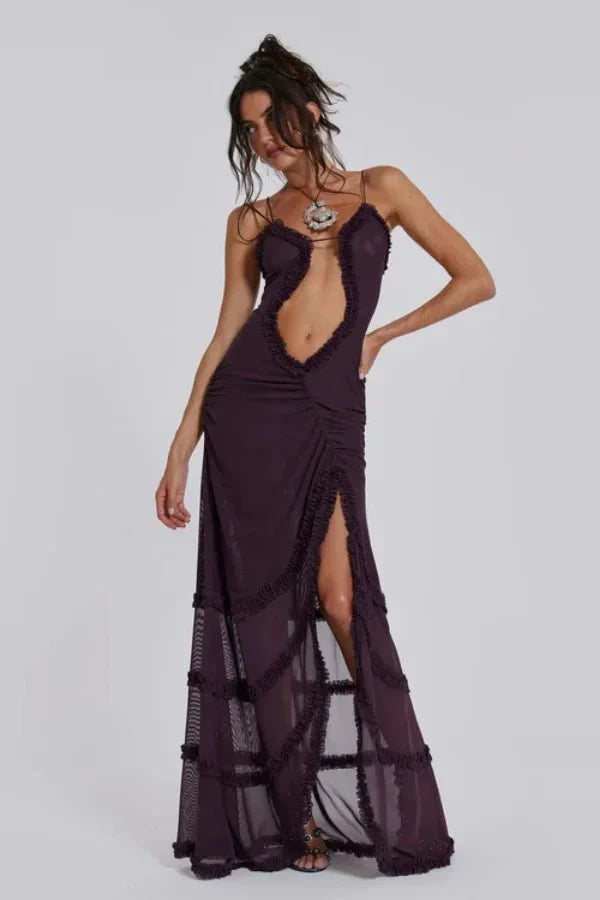 Women's Sheer Animal Print Maxi Dress