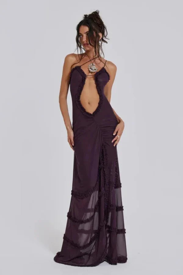 Women's Sheer Animal Print Maxi Dress
