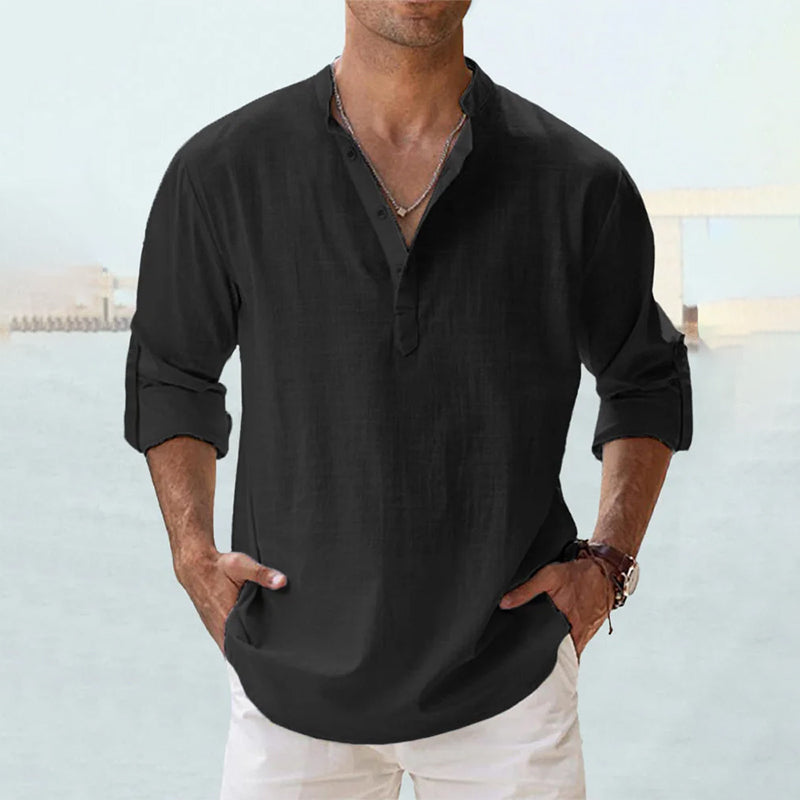 Men's Casual Henley Shirt | Vintage Long Sleeve Grandad
