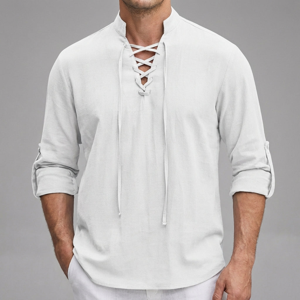 Men’s Henley Lace-Up Long Sleeve Shirt