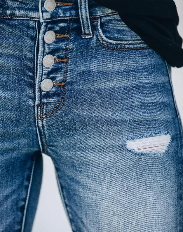 High Waist Skinny Jeans | Button Front Fit