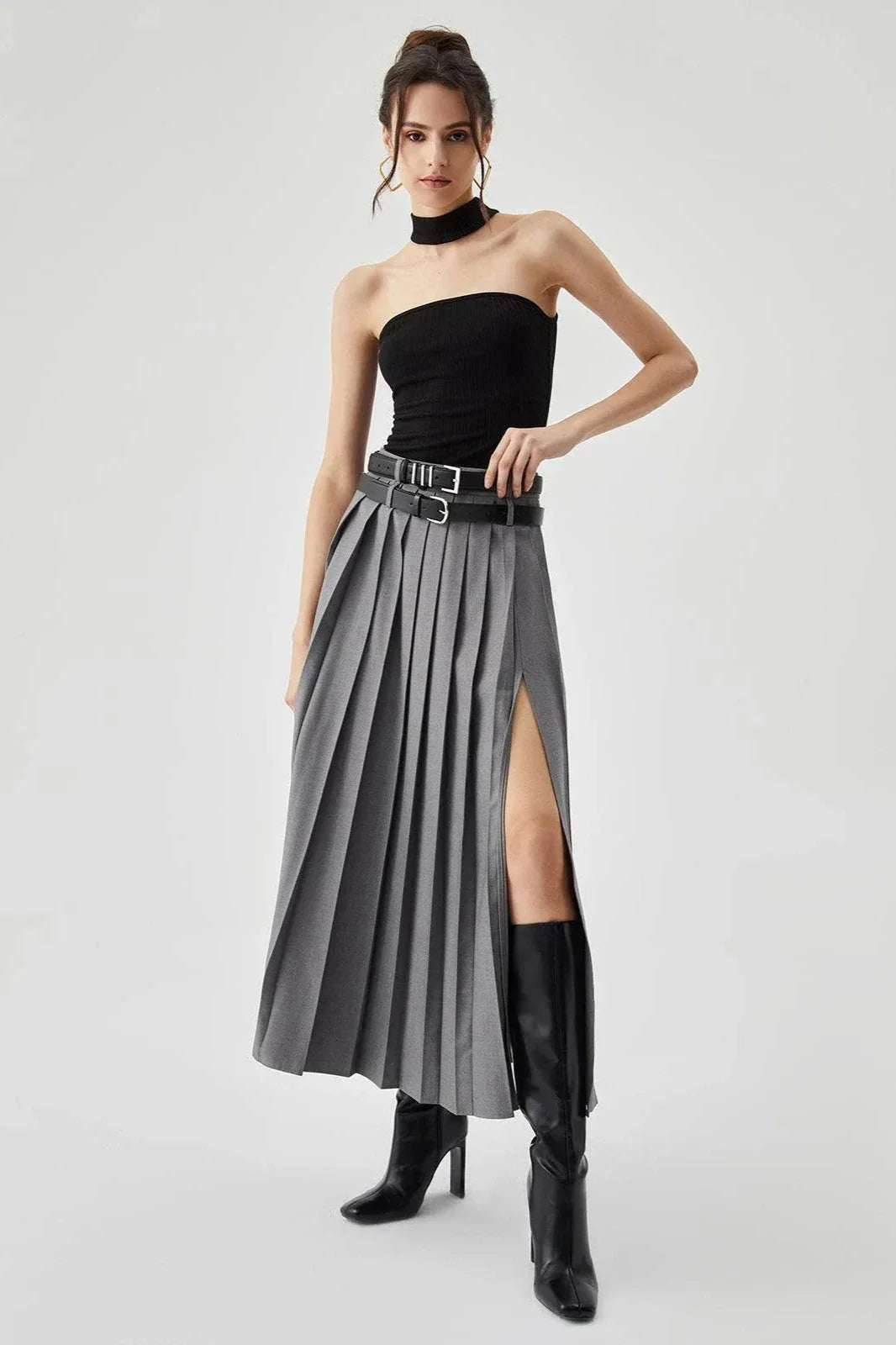 Women's Strapless High Slit Skirt
