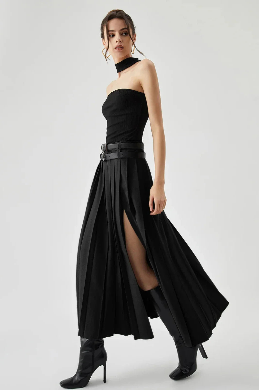 Women's Strapless High Slit Skirt