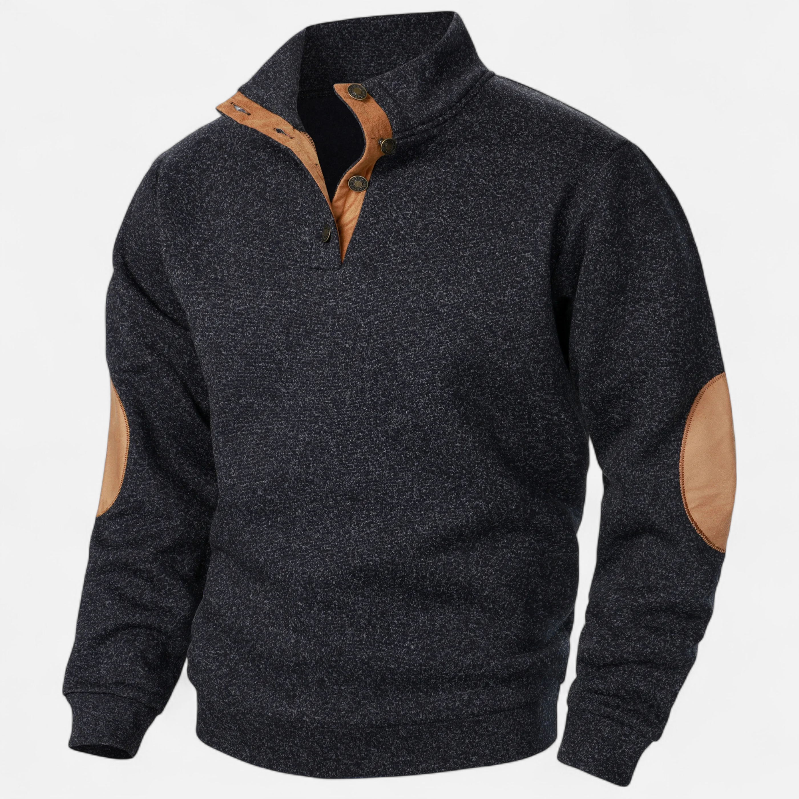 Men’s Knitted Jumper | Stand Collar Half Button Pullover With Elbow Patches