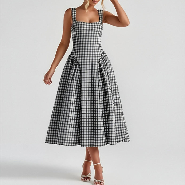 Women's Gingham Pocket Midi Sundress