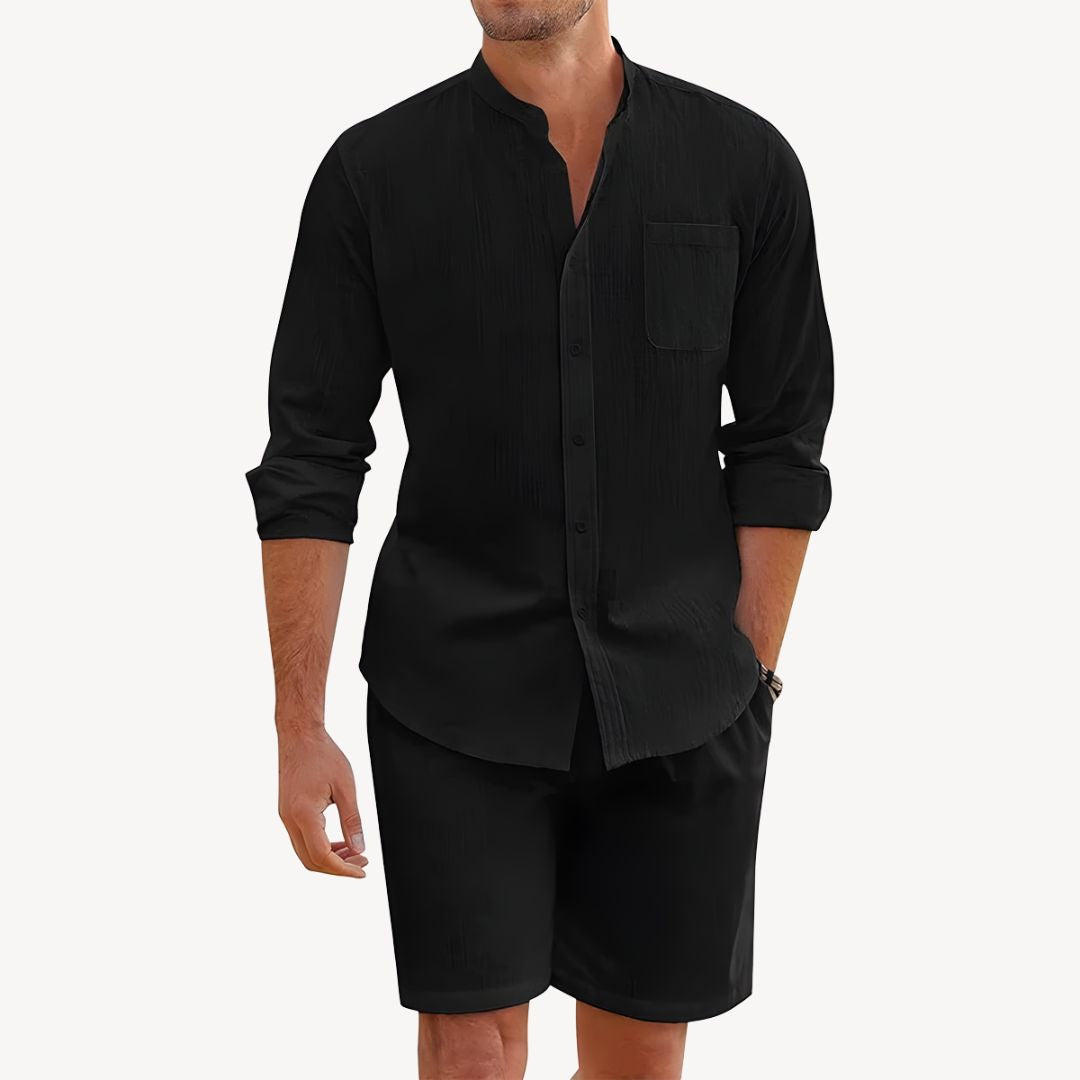 Men's Long Sleeve Shirt & Shorts Set