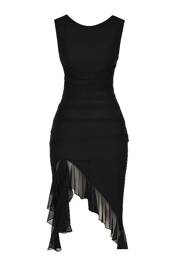 Midi Dress | Women's Ruched Asymmetric Hem