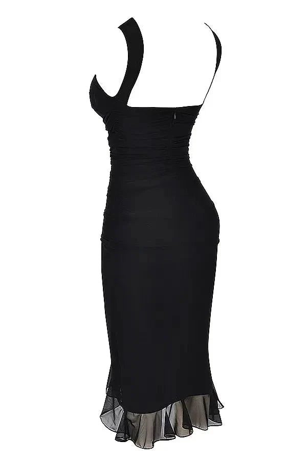 Midi Dress | Women's Ruched Asymmetric Hem