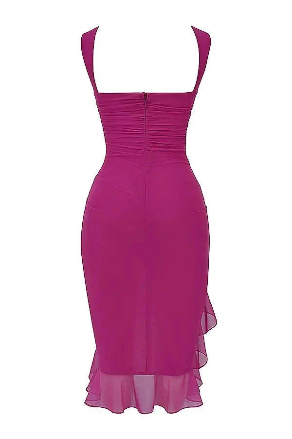 Midi Dress | Women's Ruched Asymmetric Hem