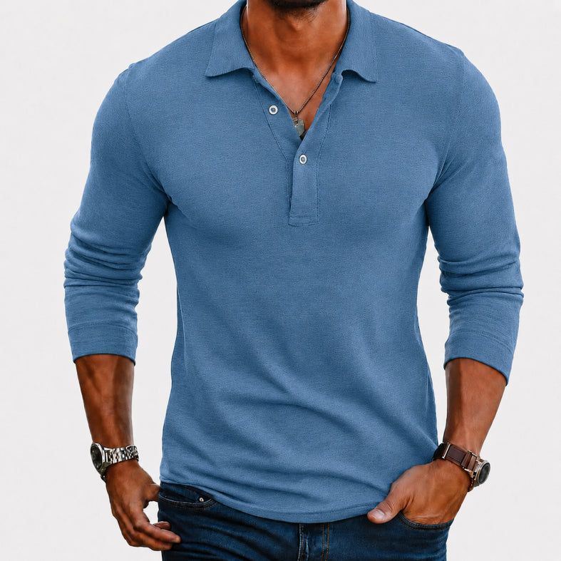 Long Sleeve Polo Shirt | Button Placket Lapel Collar