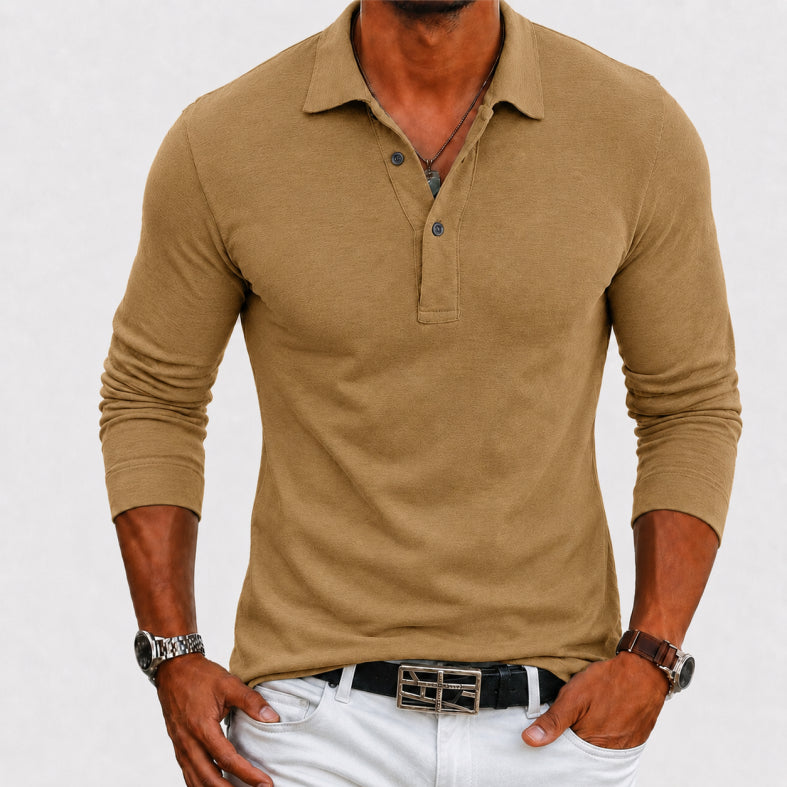 Long Sleeve Polo Shirt | Button Placket Lapel Collar