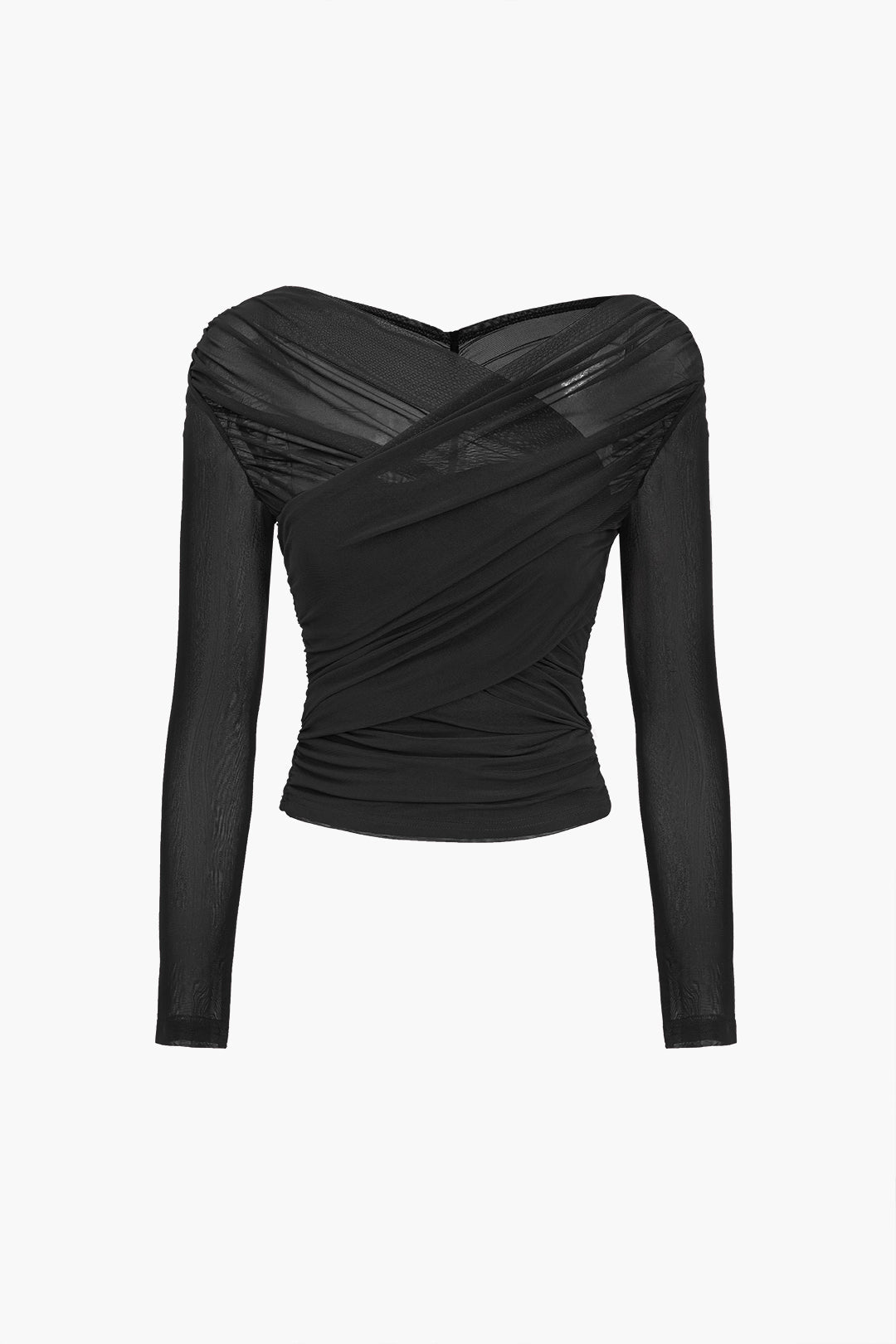 Women's Top | Ruched Mesh Long Sleeve