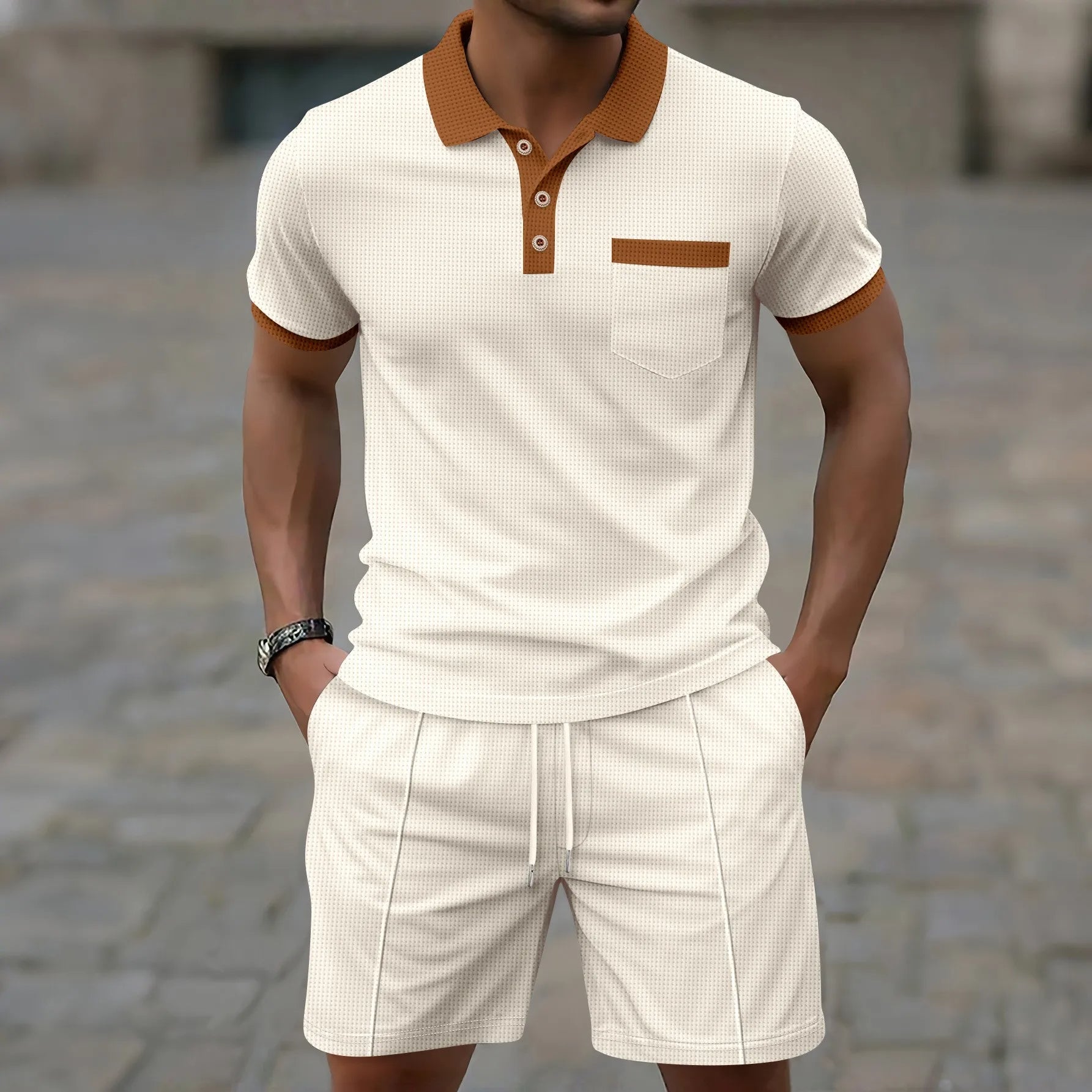 Men’s Waffle Polo Co-Ord Shorts Set
