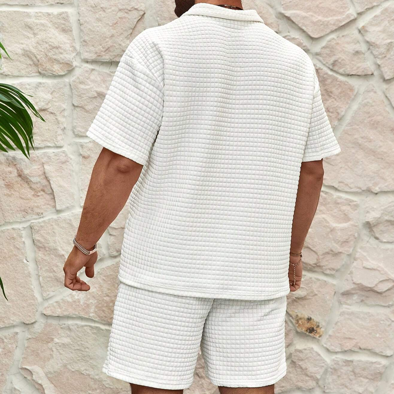 Men’s Waffle Zip Polo & Shorts Set