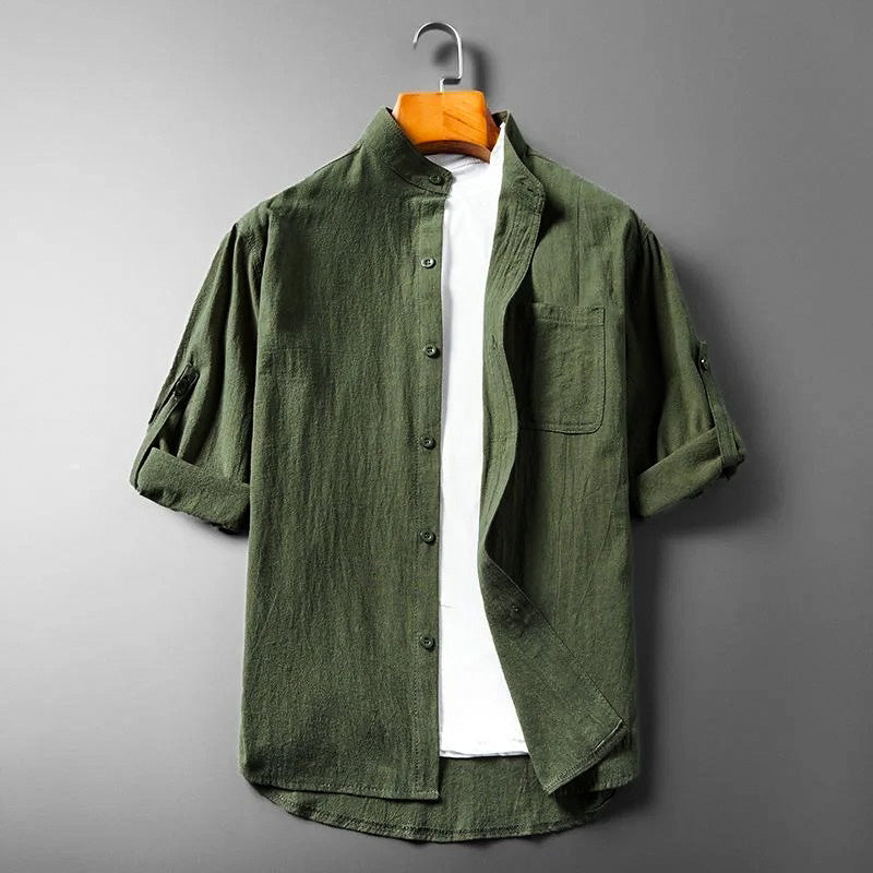 Men’s Casual Rolled Linen Sleeve Shirt
