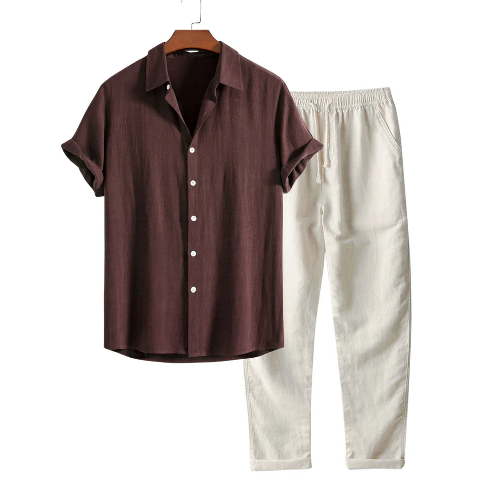Men’s Two-Piece Linen Shirt & Trousers Set