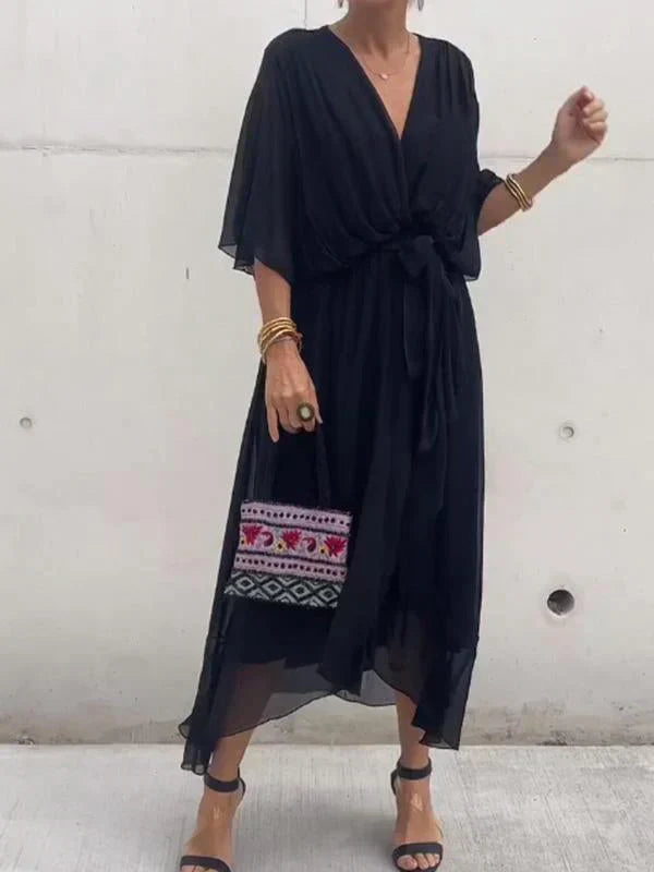 Women's Elegant Wrap Tie Waist Midi Dress