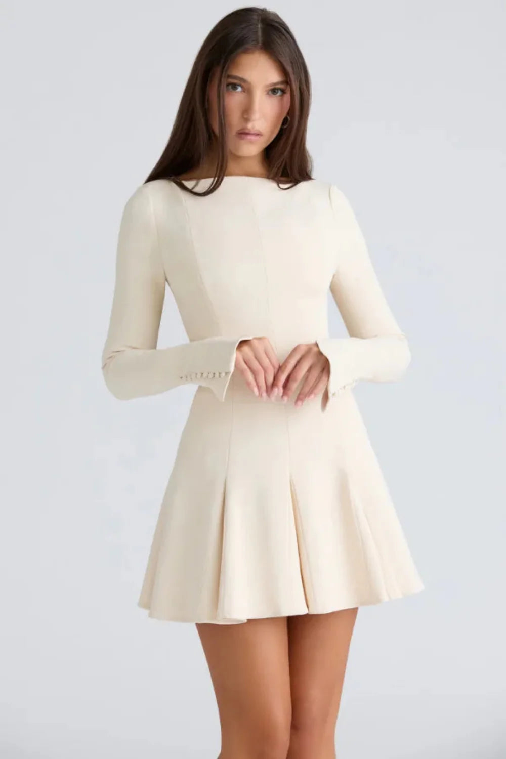 Women's Long Sleeve Boat Neck Mini Dress