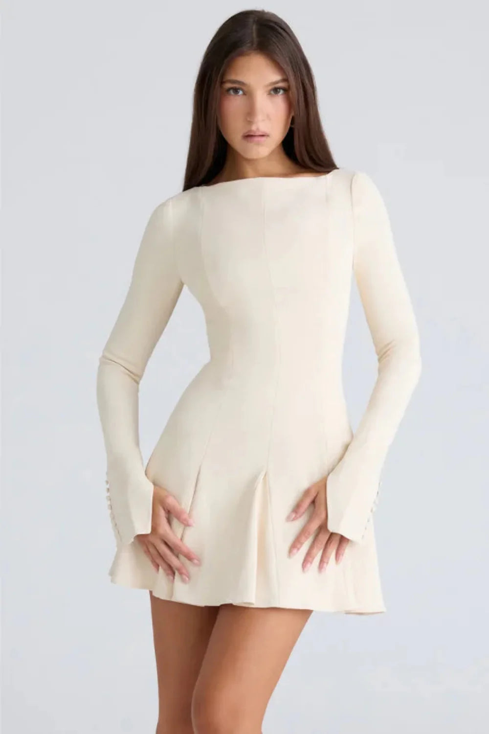 Women's Long Sleeve Boat Neck Mini Dress