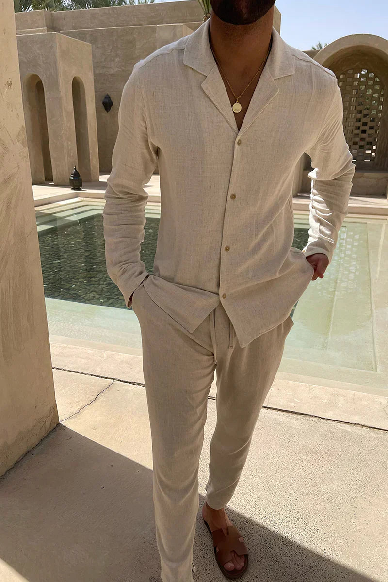 Men's Casual Long Sleeve Shirt and Trousers Set